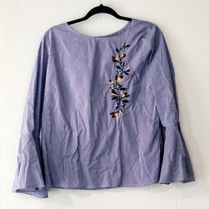 Embroidered flutter sleeve blouse